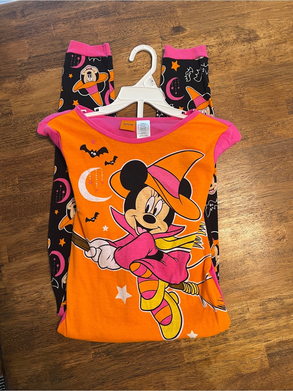 Disney Minnie Mouse Orange & Pink Witch Pajama Set. Glows in the dark.